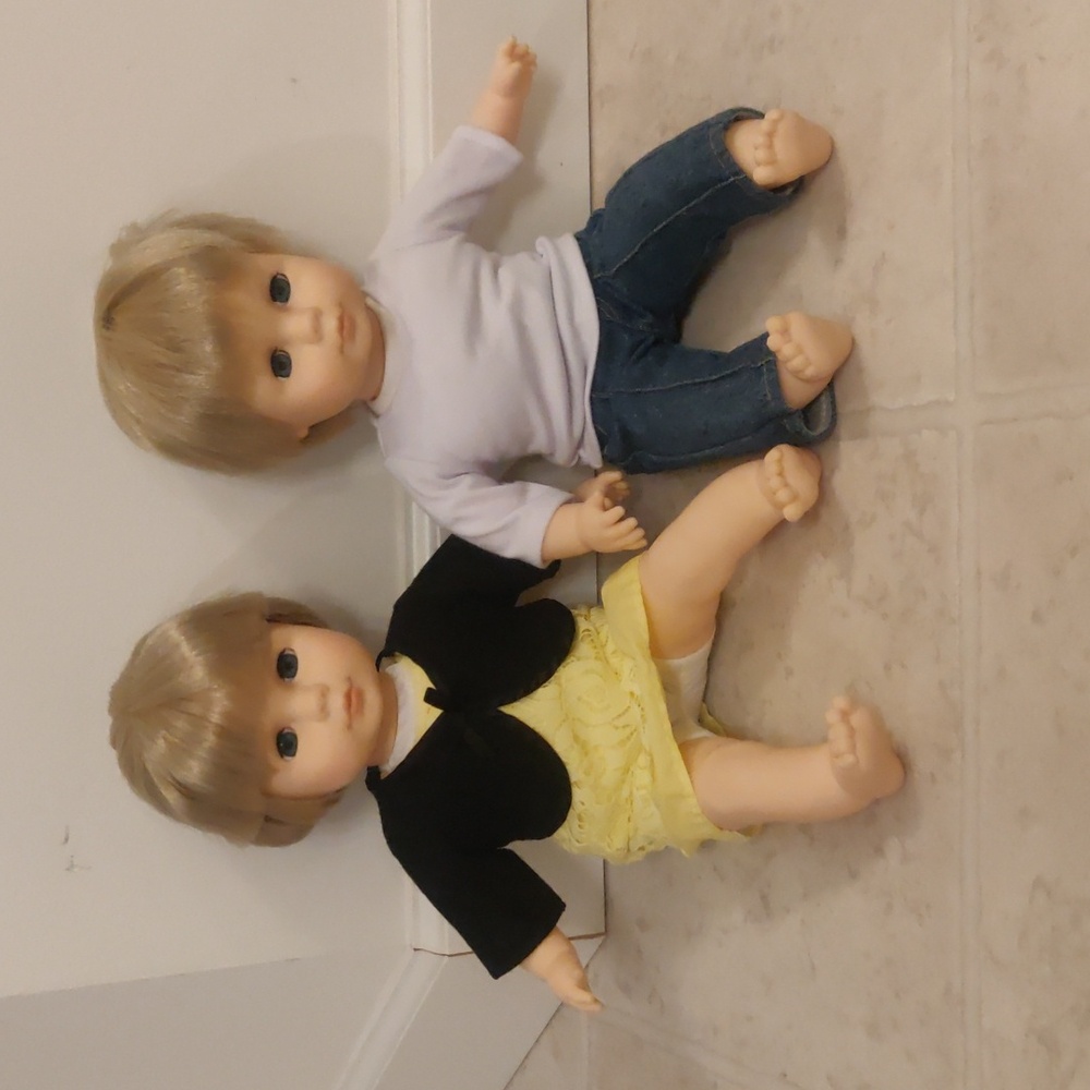 Vintage Pair of Blonde Off Brand Twin 16" Dolls Retro Inspired Y2K Educational